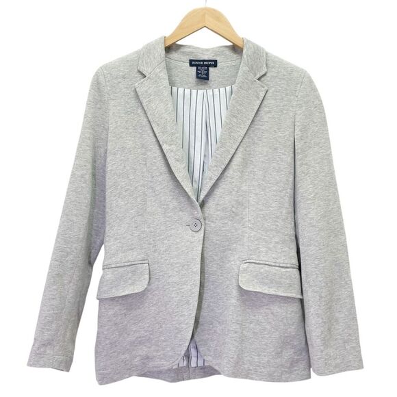 Boston Proper Jersey Knit Single Button Blazer Light Heather Gray Women’s Size 2 - Picture 4 of 15